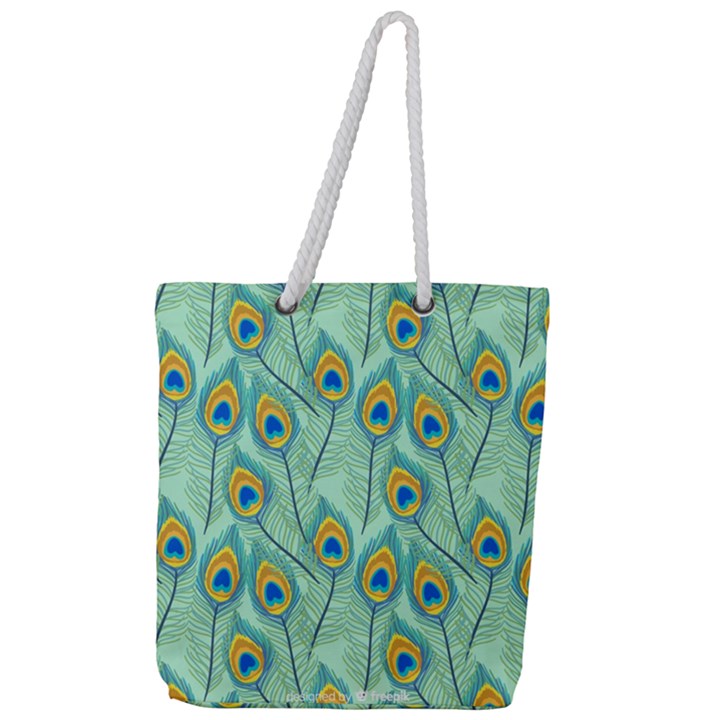 Lovely Peacock Feather Pattern With Flat Design Full Print Rope Handle Tote (Large)