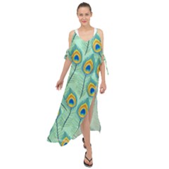 Lovely Peacock Feather Pattern With Flat Design Maxi Chiffon Cover Up Dress by Vaneshart