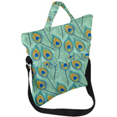 Lovely Peacock Feather Pattern With Flat Design Fold Over Handle Tote Bag by Vaneshart