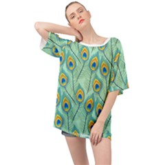 Lovely Peacock Feather Pattern With Flat Design Oversized Chiffon Top