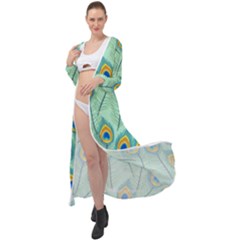 Lovely Peacock Feather Pattern With Flat Design Maxi Chiffon Beach Wrap