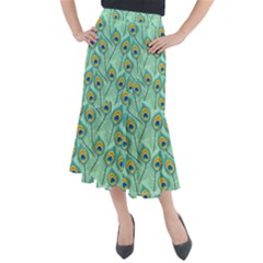 Lovely Peacock Feather Pattern With Flat Design Midi Mermaid Skirt