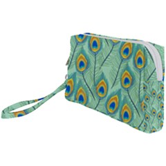 Lovely Peacock Feather Pattern With Flat Design Wristlet Pouch Bag (small)