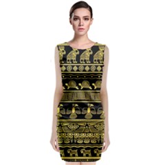 Tribal Gold Seamless Pattern With Mexican Texture Sleeveless Velvet Midi Dress by Vaneshart