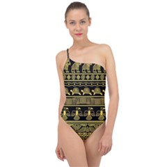 Tribal Gold Seamless Pattern With Mexican Texture Classic One Shoulder Swimsuit by Vaneshart