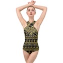 Tribal Gold Seamless Pattern With Mexican Texture Cross Front Low Back Swimsuit View1