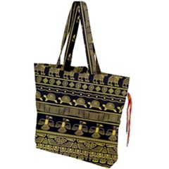 Tribal Gold Seamless Pattern With Mexican Texture Drawstring Tote Bag by Vaneshart