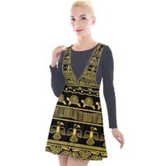 Tribal Gold Seamless Pattern With Mexican Texture Plunge Pinafore Velour Dress by Vaneshart