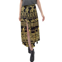 Tribal Gold Seamless Pattern With Mexican Texture Velour Split Maxi Skirt by Vaneshart