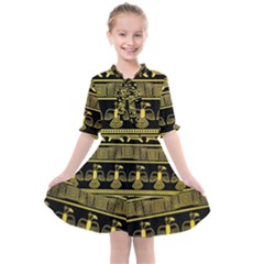 Tribal Gold Seamless Pattern With Mexican Texture Kids  All Frills Chiffon Dress