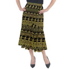 Tribal Gold Seamless Pattern With Mexican Texture Midi Mermaid Skirt