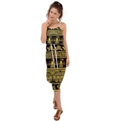 Tribal Gold Seamless Pattern With Mexican Texture Waist Tie Cover Up Chiffon Dress