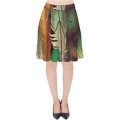 Feathers Realistic Pattern Velvet High Waist Skirt by Vaneshart