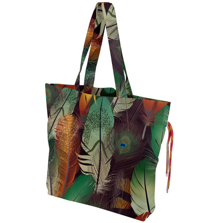 Feathers Realistic Pattern Drawstring Tote Bag