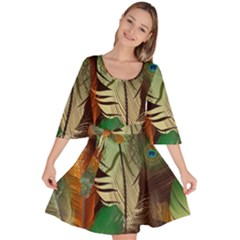 Feathers Realistic Pattern Velour Kimono Dress by Vaneshart