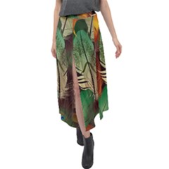 Feathers Realistic Pattern Velour Split Maxi Skirt