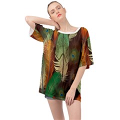 Feathers Realistic Pattern Oversized Chiffon Top