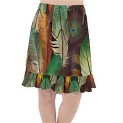 Feathers Realistic Pattern Fishtail Chiffon Skirt