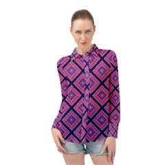 Ethnic Seamless Pattern Tribal Line Print African Mexican Indian Style Long Sleeve Chiffon Shirt