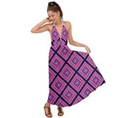 Ethnic Seamless Pattern Tribal Line Print African Mexican Indian Style Backless Maxi Beach Dress