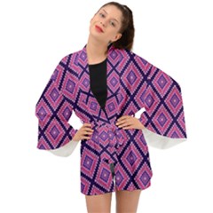 Ethnic Seamless Pattern Tribal Line Print African Mexican Indian Style Long Sleeve Kimono