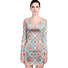 Ethnic Seamless Pattern Tribal Line Print African Mexican Indian Style Long Sleeve Bodycon Dress by Vaneshart