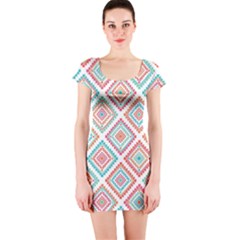 Ethnic Seamless Pattern Tribal Line Print African Mexican Indian Style Short Sleeve Bodycon Dress by Vaneshart