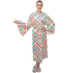 Ethnic Seamless Pattern Tribal Line Print African Mexican Indian Style Maxi Velour Kimono