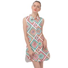 Ethnic Seamless Pattern Tribal Line Print African Mexican Indian Style Sleeveless Shirt Dress