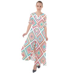 Ethnic Seamless Pattern Tribal Line Print African Mexican Indian Style Waist Tie Boho Maxi Dress