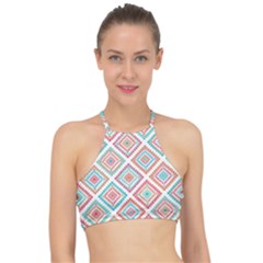 Ethnic Seamless Pattern Tribal Line Print African Mexican Indian Style Racer Front Bikini Top