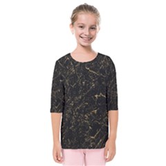 Black Marbled Surface Kids  Quarter Sleeve Raglan Tee