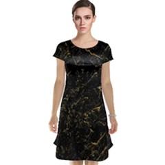 Black Marbled Surface Cap Sleeve Nightdress by Vaneshart