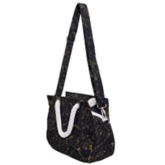 Black Marbled Surface Rope Handles Shoulder Strap Bag