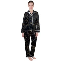 Black Marbled Surface Satin Long Sleeve Pyjamas Set by Vaneshart