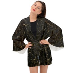 Black Marbled Surface Long Sleeve Kimono