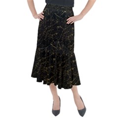 Black Marbled Surface Midi Mermaid Skirt