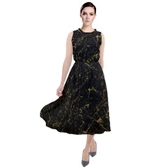 Black Marbled Surface Round Neck Boho Dress