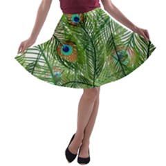 Peacock Feathers Pattern A-line Skater Skirt by Vaneshart