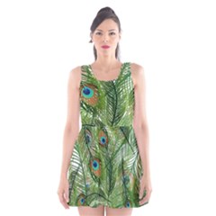 Peacock Feathers Pattern Scoop Neck Skater Dress by Vaneshart