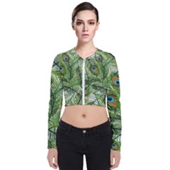 Peacock Feathers Pattern Long Sleeve Zip Up Bomber Jacket by Vaneshart