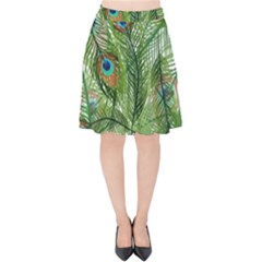 Peacock Feathers Pattern Velvet High Waist Skirt by Vaneshart