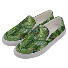 Peacock Feathers Pattern Men s Canvas Slip Ons by Vaneshart