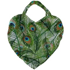 Peacock Feathers Pattern Giant Heart Shaped Tote by Vaneshart