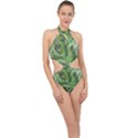 Peacock Feathers Pattern Halter Side Cut Swimsuit View1