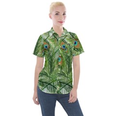 Peacock Feathers Pattern Women s Short Sleeve Pocket Shirt