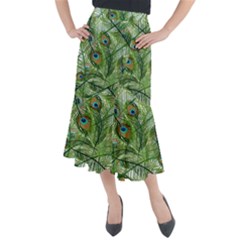 Peacock Feathers Pattern Midi Mermaid Skirt