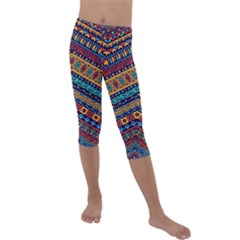 Full Color Pattern With Ethnic Ornaments Kids  Lightweight Velour Capri Leggings  by Vaneshart