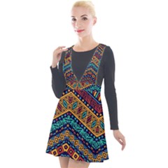 Full Color Pattern With Ethnic Ornaments Plunge Pinafore Velour Dress by Vaneshart