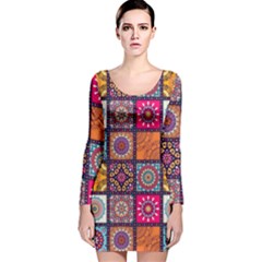 Mandala Pattern Long Sleeve Velvet Bodycon Dress by Vaneshart